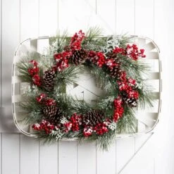 24 In. Artificial Dia Flocked Pinecone And Berry Wreath With Wooden Tobacco Basket 11 24 In. Artificial Dia Flocked Pinecone And Berry Wreath With Wooden Tobacco Basket -Northlight Shop glitzhome christmas wreaths 1115203522 31 1000