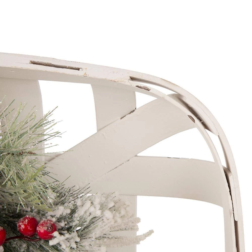 24 In. Artificial Dia Flocked Pinecone And Berry Wreath With Wooden Tobacco Basket 5 24 In. Artificial Dia Flocked Pinecone And Berry Wreath With Wooden Tobacco Basket - Image 5