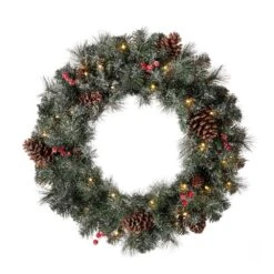 24 In. Dia Pre-Lit Glittered Pine Cone Christmas Wreath And 9 Ft. L Garland Set With 30 In. Dia Red Canvas Storage Bag -Northlight Shop glitzhome christmas wreaths 2010300016 4f 1000