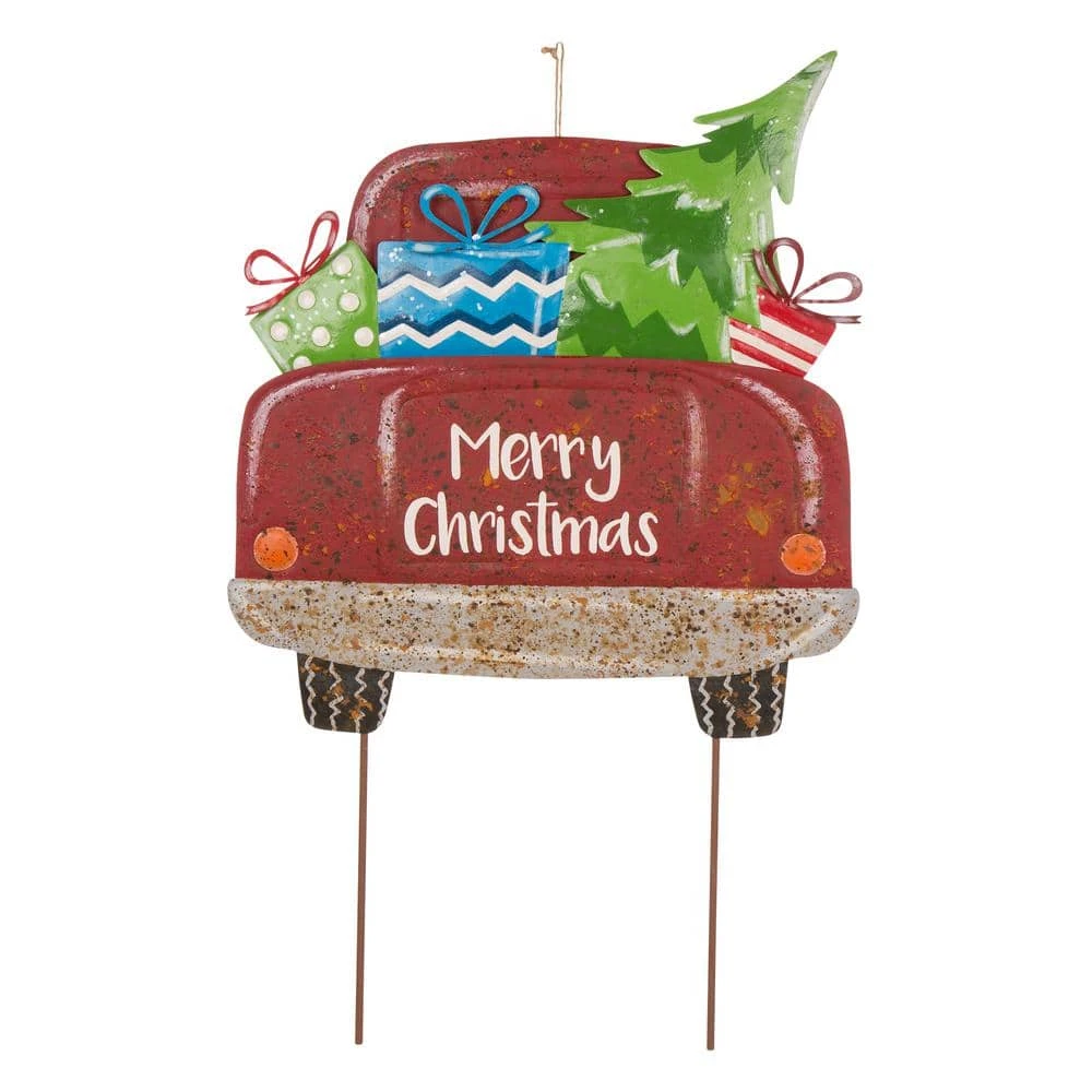 31.89 In. H Rusty Metal Christmas Truck Yard Stake Or Standing Decor Or Wall Decor 1 31.89 In. H Rusty Metal Christmas Truck Yard Stake Or Standing Decor Or Wall Decor