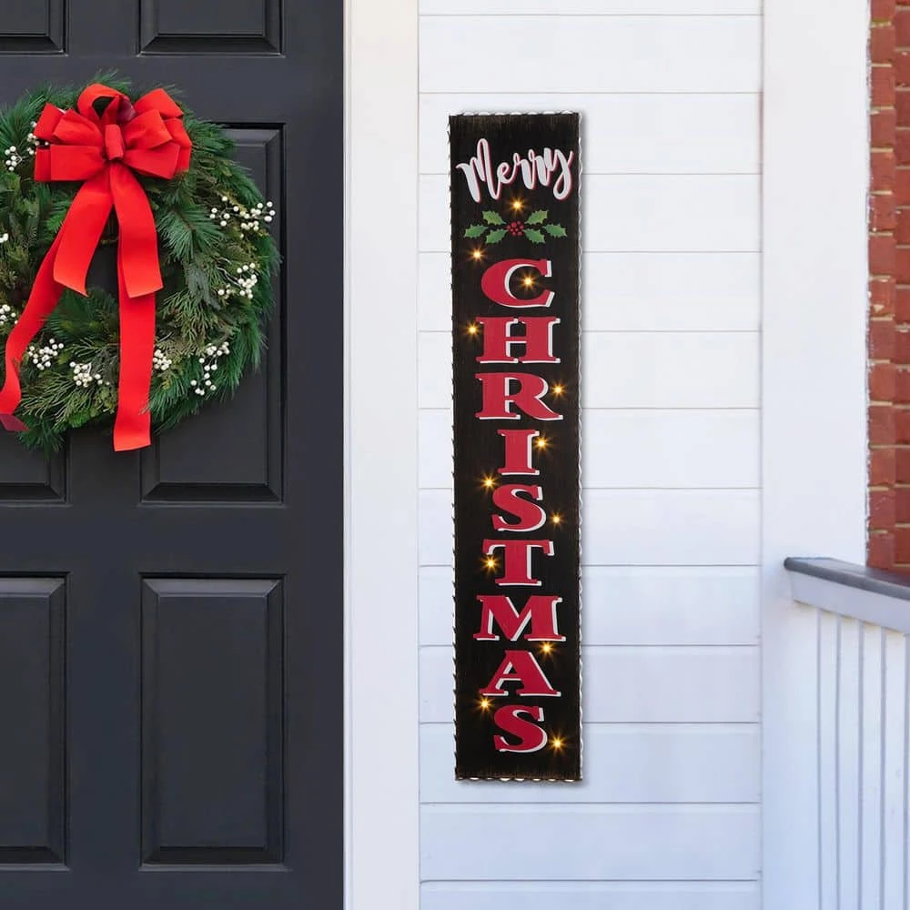 42 In. H Wooden Black Christmas Porch Sign Lighted 1 42 In. H Wooden Black Christmas Porch Sign Lighted