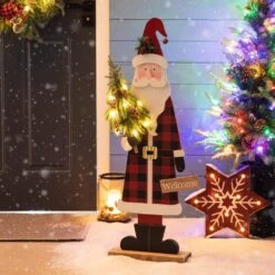 36 In. H Lighted Wooden Santa Porch Decor Christmas Yard Decor (KD) -Northlight Shop glitzhome christmas yard decorations 2010100044 31 1000