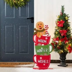 34.50 In. H Wooden Christmas Gingerbread Man On Coffee Cup Porch Decor 15 34.50 In. H Wooden Christmas Gingerbread Man On Coffee Cup Porch Decor -Northlight Shop glitzhome christmas yard decorations 2010100083 31 1000