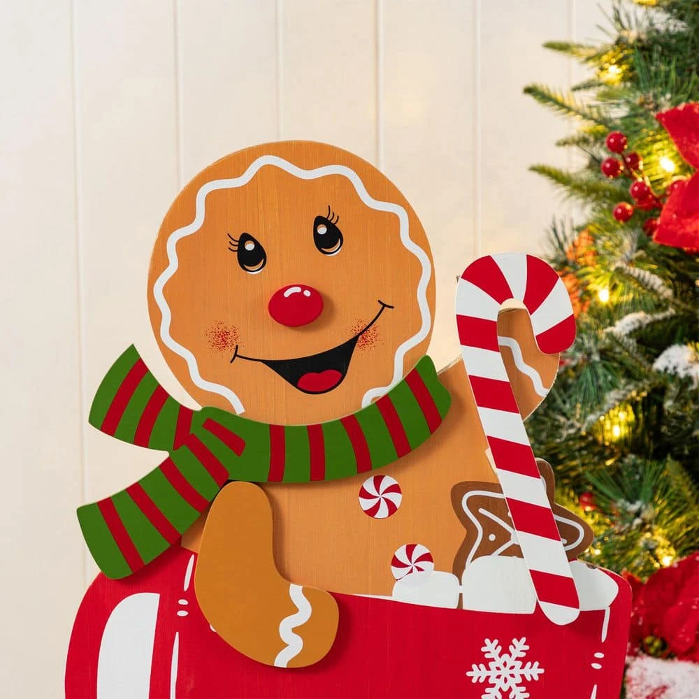 34.50 In. H Wooden Christmas Gingerbread Man On Coffee Cup Porch Decor 5 34.50 In. H Wooden Christmas Gingerbread Man On Coffee Cup Porch Decor - Image 5