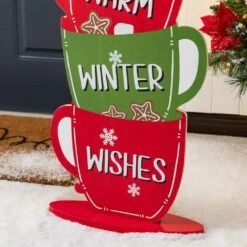 34.50 In. H Wooden Christmas Gingerbread Man On Coffee Cup Porch Decor 14 34.50 In. H Wooden Christmas Gingerbread Man On Coffee Cup Porch Decor -Northlight Shop glitzhome christmas yard decorations 2010100083 76 1000