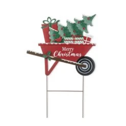30 In. H Merry Christmas Theme Metal Wagon Yard Stake Or Wall Decor