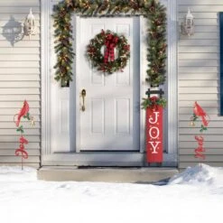 36 In. H Set Of 2 Christmas Metal Cardinal JOY And NOEL With Bell Yard Stake Or Wall Decor -Northlight Shop glitzhome christmas yard decorations 2010200071 1f 1000