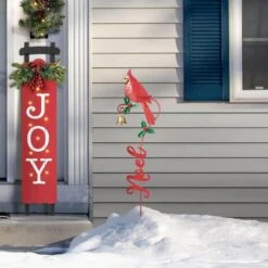 36 In. H Set Of 2 Christmas Metal Cardinal JOY And NOEL With Bell Yard Stake Or Wall Decor -Northlight Shop glitzhome christmas yard decorations 2010200071 31 1000