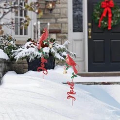 36 In. H Set Of 2 Christmas Metal Cardinal JOY And NOEL With Bell Yard Stake Or Wall Decor -Northlight Shop glitzhome christmas yard decorations 2010200071 4f 1000