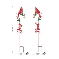 36 In. H Set Of 2 Christmas Metal Cardinal JOY And NOEL With Bell Yard Stake Or Wall Decor -Northlight Shop glitzhome christmas yard decorations 2010200071 c3 1000