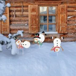 24 In. H Set Of 3 Christmas Metal Snowman Yard Stake Or Wall Décor -Northlight Shop glitzhome christmas yard decorations 2010200073 1f 1000