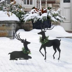 42 In. H Set Of 2 Christmas Metal Silhouette Reindeers Yard Stake Or Wall Décor -Northlight Shop glitzhome christmas yard decorations 2010200075 1f 1000