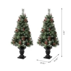 2pk 4ft. Flocked Artificial Christmas Tree And 24 In. D Pre-Lit Christmas Wreath And Matched 2pk 9 Ft. Garland Set -Northlight Shop glitzhome outdoor christmas trees 2014600091 1f 1000