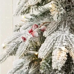 5 Ft. Pre-Lit Flocked Fir Artificial Christmas Tree With 150 Warm White Lights And Red Berries -Northlight Shop glitzhome outdoor christmas trees 2030800017 44 1000