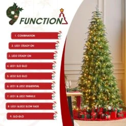 9 Ft. Pre-Lit Green Slim Fir Artificial Christmas Tree With 650 Warm White/Multi-color LED Lights -Northlight Shop glitzhome pre lit christmas trees 2014600187 44 1000