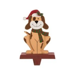 7.76 In. H Wooden Metal Christmas Stocking Holder Dog