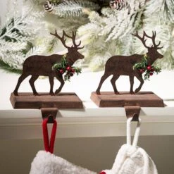 Wooden/Metal Reindeer Stocking Holder (2-Pack) -Northlight Shop glitzhome stocking holders 2005000002 31 1000