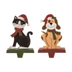 5.00 In. L X 3.82 In. W X 7.76 In. H Wooden/Metal Cat And Dog Stocking Holder Set Of 2