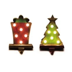 4.92 In. L X 3.54 In. W X 7.48 In. H Marquee LED Tree And Gift Box Stocking Holder Set Of 2