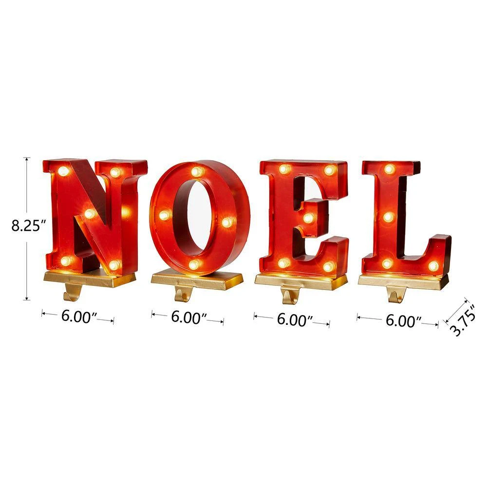 8.5 In. H Metal Noel Christmas Stocking Holder With LED (Set Of 4) 2 8.5 In. H Metal Noel Christmas Stocking Holder With LED (Set Of 4) - Image 2