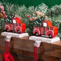 6.12 In. H Wooden/Metal Red Truck Stocking Holder (2-Pack) -Northlight Shop glitzhome stocking holders 2005000054 c3 1000