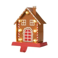 6.75 In. H Marquee LED Metal Gingerbread House Christmas Stocking Holder