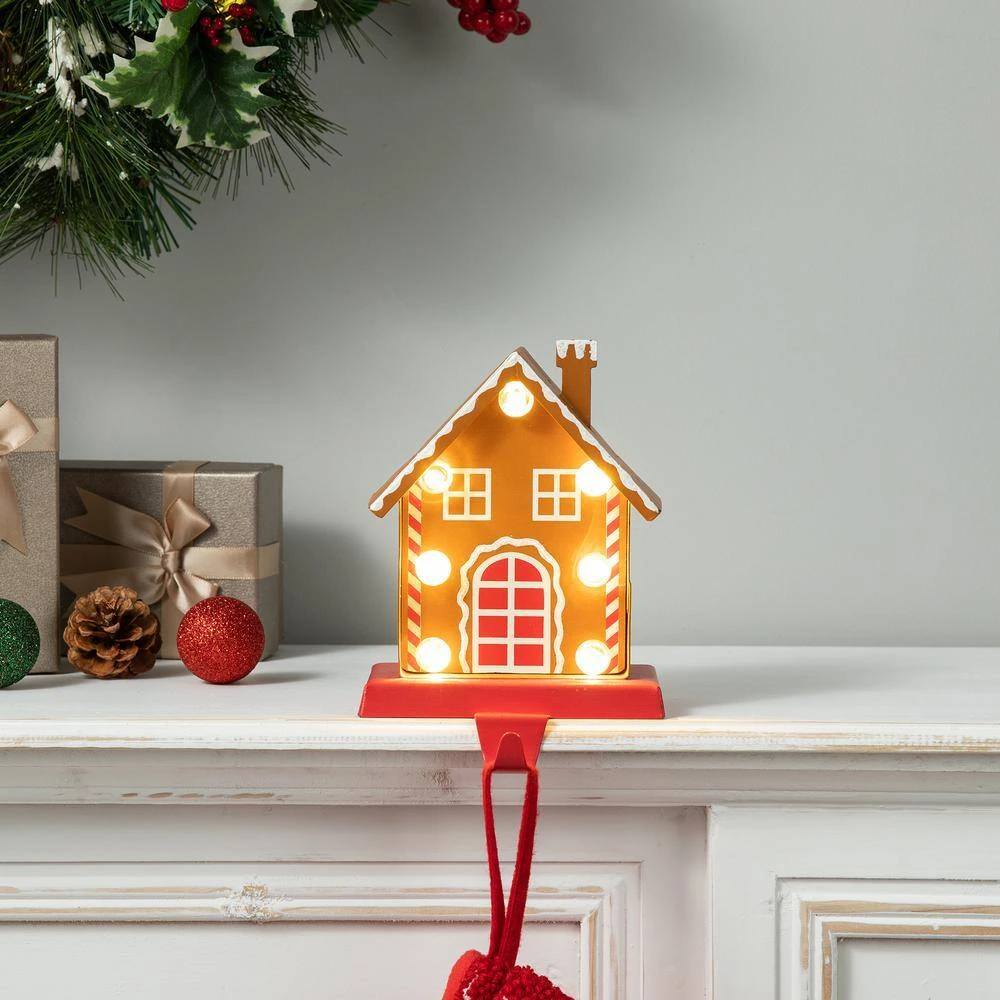 6.75 In. H Marquee LED Metal Gingerbread House Christmas Stocking Holder 2 6.75 In. H Marquee LED Metal Gingerbread House Christmas Stocking Holder - Image 2
