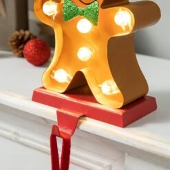 7.25 In. H Marquee LED Gingerbread Man Christmas Stocking Holder -Northlight Shop glitzhome stocking holders 2005000068 1f 1000