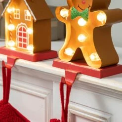 Marquee LED Gingerbread House And Gingerbread Man Christmas Stocking Holder (2-Count) -Northlight Shop glitzhome stocking holders 2005000069 1f 1000