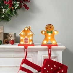 Marquee LED Gingerbread House And Gingerbread Man Christmas Stocking Holder (2-Count) -Northlight Shop glitzhome stocking holders 2005000069 31 1000