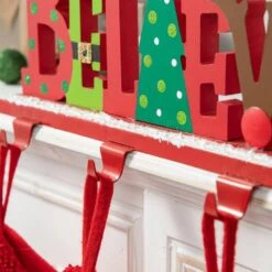 7.75 In. H Wooden/Metal "Belive" Christmas Stocking Holder -Northlight Shop glitzhome stocking holders 2005000071 1f 1000