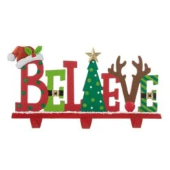 7.75 In. H Wooden/Metal "Belive" Christmas Stocking Holder