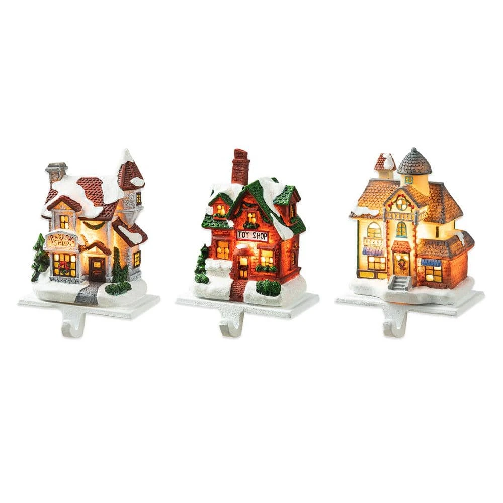 6 In. H Lighted Resin House Stocking Holder (Set Of 3) 1 6 In. H Lighted Resin House Stocking Holder (Set Of 3)