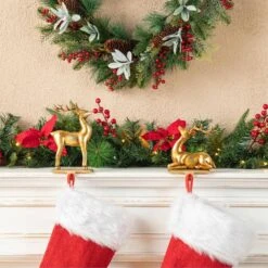 Gold Resin Standing And Sitting Reindeer Stocking Holders (Set Of 2) 11 Gold Resin Standing And Sitting Reindeer Stocking Holders (Set Of 2) -Northlight Shop glitzhome stocking holders 2005000074 44 1000
