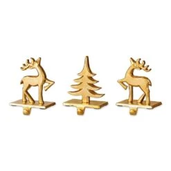 Christmas Resin Tree And Reindeer Stocking Holder (Set Of 3)