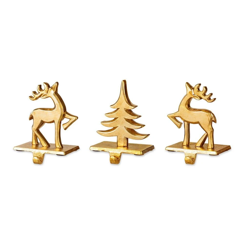 Christmas Resin Tree And Reindeer Stocking Holder (Set Of 3) 1 Christmas Resin Tree And Reindeer Stocking Holder (Set Of 3)