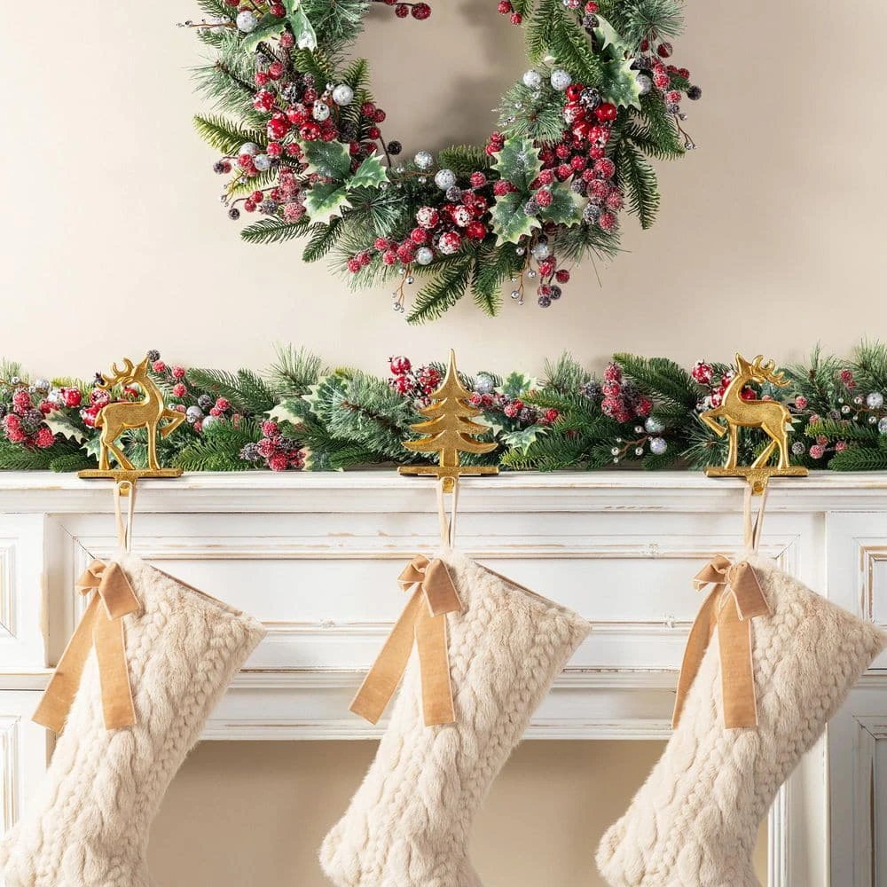 Christmas Resin Tree And Reindeer Stocking Holder (Set Of 3) 2 Christmas Resin Tree And Reindeer Stocking Holder (Set Of 3) - Image 2