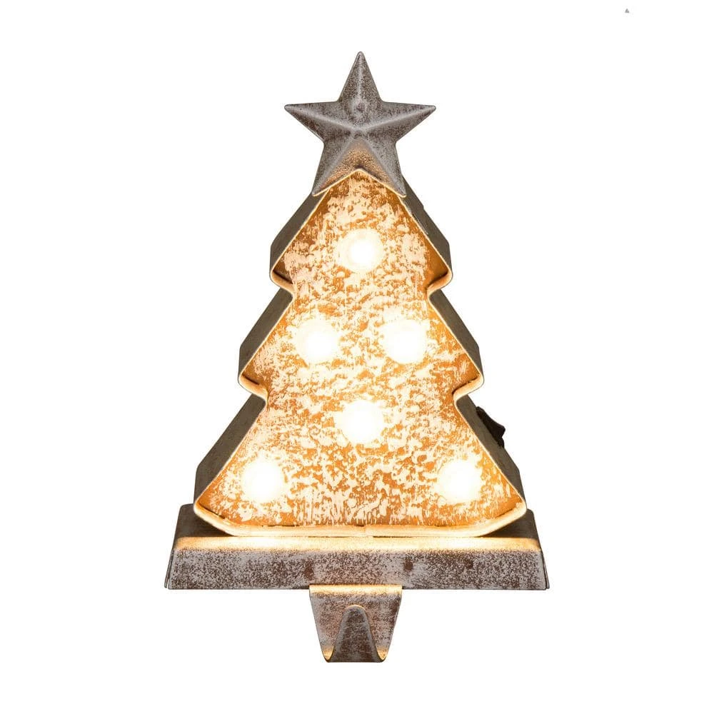 7.50 In. H Marquee LED Wooden/Metal Christmas Tree Stocking Holder 1 7.50 In. H Marquee LED Wooden/Metal Christmas Tree Stocking Holder