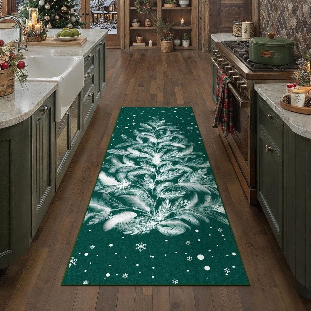Christmas 2 Ft. X 6 Ft. Green Feather Christmas Tree Area Rug 3 Christmas 2 Ft. X 6 Ft. Green Feather Christmas Tree Area Rug - Image 3