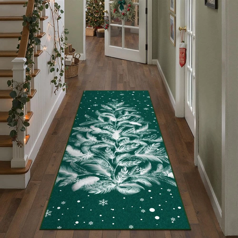 Christmas 2 Ft. X 6 Ft. Green Feather Christmas Tree Area Rug 2 Christmas 2 Ft. X 6 Ft. Green Feather Christmas Tree Area Rug - Image 2