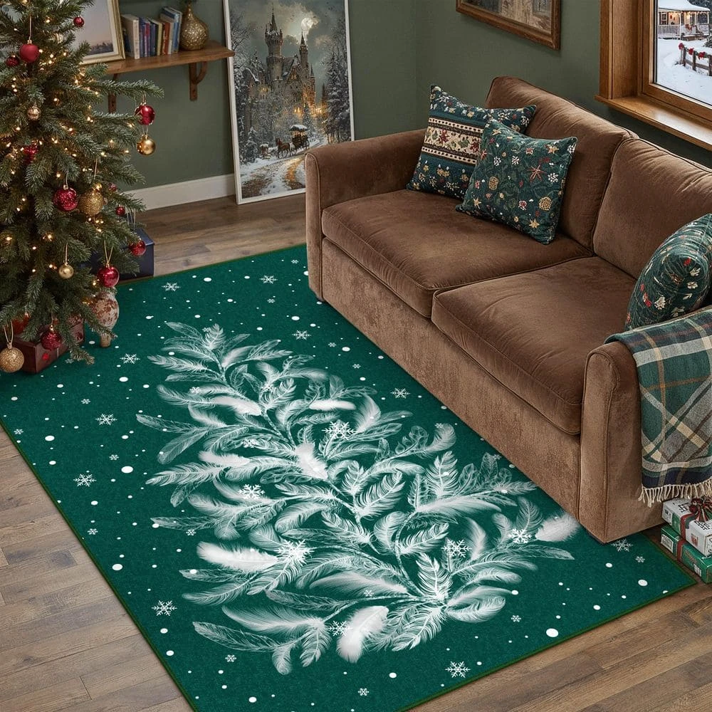 Christmas 4 Ft. X 6 Ft. Green Feather Christmas Tree Area Rug 2 Christmas 4 Ft. X 6 Ft. Green Feather Christmas Tree Area Rug - Image 2