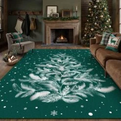 Christmas 9 Ft. X 12 Ft. Green Feather Christmas Tree Area Rug -Northlight Shop green haiimeid christmas doormats x25iu0105h 291 40 1000