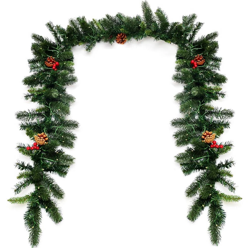 9 Ft. Pre-lit Artificial Christmas Garland Decoration Indoor Outdoor W/LED Lights Timer 5 9 Ft. Pre-lit Artificial Christmas Garland Decoration Indoor Outdoor W/LED Lights Timer - Image 5