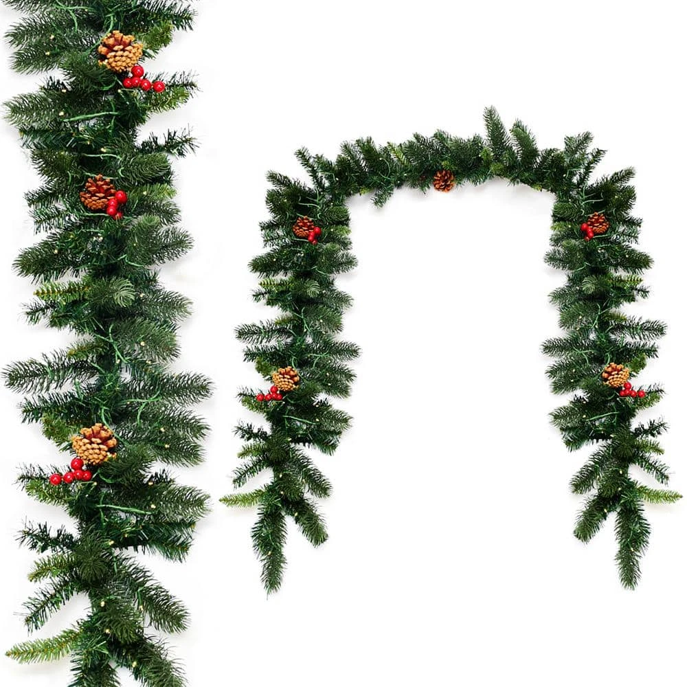 9 Ft. Pre-lit Artificial Christmas Garland Decoration Indoor Outdoor W/LED Lights Timer 6 9 Ft. Pre-lit Artificial Christmas Garland Decoration Indoor Outdoor W/LED Lights Timer - Image 6