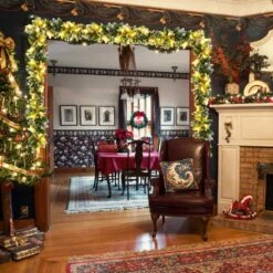 9 Ft. Pre-Lit Artificial Christmas Garland Decoration Rattan With LED Lights Timer -Northlight Shop gymax christmas garland gym06134 31 1000