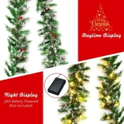9 Ft. Pre-Lit Artificial Christmas Garland Decoration Rattan With LED Lights Timer -Northlight Shop gymax christmas garland gym06134 44 1000