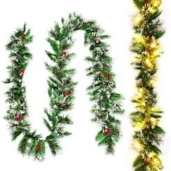 9 Ft. Pre-Lit Artificial Christmas Garland Decoration Rattan With LED Lights Timer
