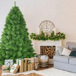 7 Ft. Metal Artificial Christmas Tree Hinged Tree With Stand 808 Branch Tips -Northlight Shop gymax christmas tree stands gym05974 1f 1000