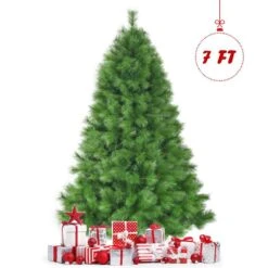 7 Ft. Metal Artificial Christmas Tree Hinged Tree With Stand 808 Branch Tips -Northlight Shop gymax christmas tree stands gym05974 c3 1000