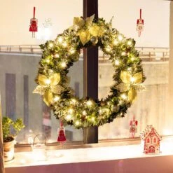 24 In. Pre-lit Full Decorated Artificial Christmas Wreath With LED Lights And Timer 15 24 In. Pre-lit Full Decorated Artificial Christmas Wreath With LED Lights And Timer -Northlight Shop gymax christmas wreaths gym08522 31 1000